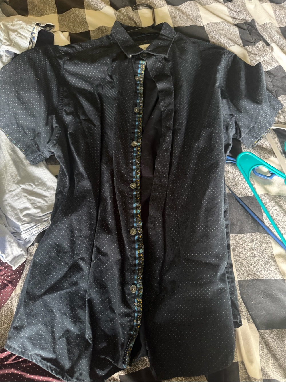 Denim and Flower Men's Black Short-Sleeve Button-Up Shirt Jacket